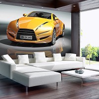 Флизелиновые фотообои 3д 312x219 см Желтая спортивная машина (143VEXXL)+клей