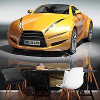 Флизелиновые фотообои 416x254 см 3Д Желтая спортивная машина (143VEXXXL)+клей - вид 7 миниатюра