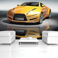 Фото обои 368x254 см 3Д Желтая спортивная машина (143P8)+клей