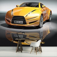 Флизелиновые фотообои 3Д 254x184 см Желтая спортивная машина (143V4)+клей