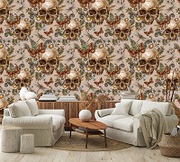 Флізелінові фотошпалери з метеликами фото 312x219 см Старовинні черепа в сільському стилі (14400VEXXL)+клей