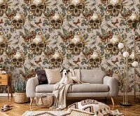 Флизелиновые фотообои с бабочками для стен 416x254 см Винтажные черепа в деревенском стиле (14400VEXXXL)+клей