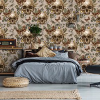 Флизелиновые фотообои красивые цветы 520x318 см Винтажные черепа в деревенском стиле (14400VEXXXXXL)+клей