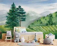 Флизелиновые фотообои дерево на стену 368x254 см Пейзажи Горы Лес Луг (14404V8)+клей