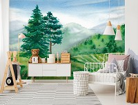 Флизелиновые фотообои дерево Пейзажи Горы Лес Луг (14404V)+клей