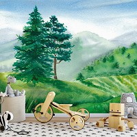 Флизелиновые фотообои 254x184 см Пейзажи Горы Лес Луг (14404V4)+клей