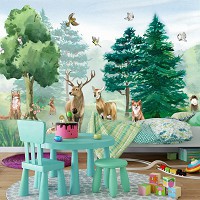 Флизелиновые фотообои 254x184 см Для детей акварель лесные звери (14409V4)+клей