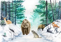 Флізелінові фотошпалери природа 416x290 см Для дітей акварельні лісові звірята (14410VEXXXXL)+клей - вид 1 мініатюра