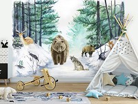 Флизелиновые фотообои 312x219 см Для детей акварельные лесные зверюшки (14410VEXXL)+клей