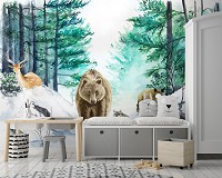 Флизелиновые фотообои природа Для детей акварельные лесные зверюшки (14410V)+клей