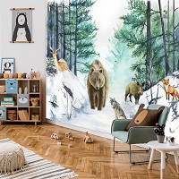 Детские флизелиновые фотообои 254x184 см Для детей акварельные лесные зверюшки (14410V4)+клей