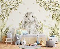 Детские флизелиновые фотообои 368x254 см Для детей акварельный зайчик (14412V8)+клей