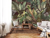 Банановые листья флизелиновые фотообои 312x219 см леопард дикая природа джунгли (14413VEXXL)+клей