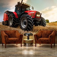 Лето природа 3Д флизелиновые фотообои Трактор в поле (14417V)+клей