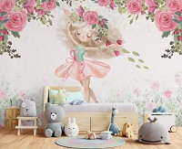 Флизелиновые фотообои с розами 520x318 см Для детей Нарисованная балерина и цветы  (14418VEXXXXXL)+клей