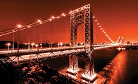 Флизелиновые фотообои в спальню над кроватью фото 416x254 см Мост Джорджа Вашингтона в темно-оранжевом цвете+клей