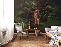 Флизелиновые фотообои 3Д 368x254 см Тигр в зеленых джунглях (14423V8)+клей