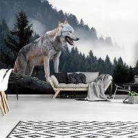 Флизелиновые 3Д фотообои 254x184 см Дикая природа волк в лесу (14424V4)+клей