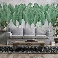 Красивые флизелиновые фотообои природа 368x254 см Зеленые листья на бетоне (14428V8)+клей
