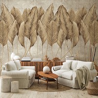 Флизелиновые фотообои природа 254x184 см Коричневые листья на бетоне (14429V4)+клей