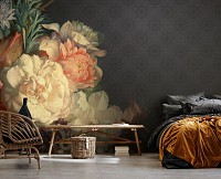 Флизелиновые фотообои 254x184 см Цветы в нежных цветах на темном фоне (14430V4) +клей