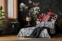 Красивые флизелиновые фотообои 254x184 см Винтажные цветы в темных тонах на черном фоне (14431V4) +клей