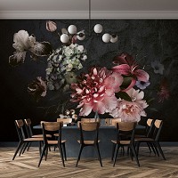 Флизелиновые фотообои 460x300 см Винтажные цветы в темных тонах на черном фоне (14431V12) +клей