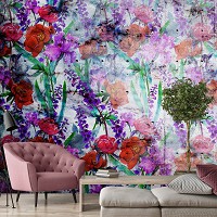 Современные флизелиновые фотообои 368x254 см Разнообразные цветы на белом фоне под бетон (14432V8) +клей