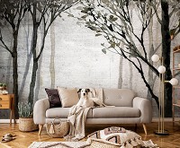 Флизелиновые фотообои пейзаж 312x219 см Темные деревья на бледном фоне леса под бетон (14435VEXXL) +клей