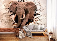 Красивые флизелиновые фотообои природа 416x290 см Слон и 3Д стена (14437VEXXXXL)+клей