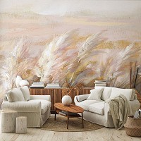 Флизелиновые фотообои живопись на стену 416x254 см Поле в пастельных цветах в рисованном стиле (14438VEXXXL) +клей