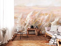 Флизелиновые фотообои живопись листья 368x280 см Поле в пастельных цветах в рисованном стиле (14438V10) +клей