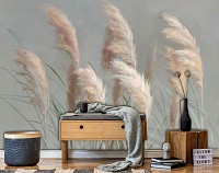 Флизелиновые фотообои живопись искусство цветы 254x184 см Сухая трава на сером фоне в рисованном стиле (14440V4) +клей