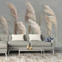 Листья флизелиновые фотообои живопись искусство 312x219 см Сухая трава на сером фоне в рисованном стиле (14440VEXXL) +клей