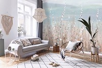 Флизелиновые фотообои на стену живопись искусство 368x280 см Утреннее поле на небесном фоне в рисованном стиле (14441V10) +клей