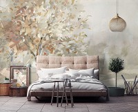 Флизелиновые фотообои живопись искусство 368x280 см Дерево с осенними листьями в рисованном стиле (14442V10) +клей