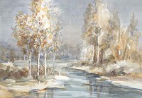 Флизелиновые фотообои живопись искусство 416x290 см Осенний пейзаж реки в рисованном стиле (14443VEXXXXL) +клей - вид 1 миниатюра