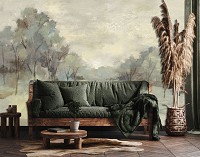 Флизелиновые фотообои живопись искусство 312x219 см Белый зеленый лес в рисованном стиле (14444VEXXL) +клей