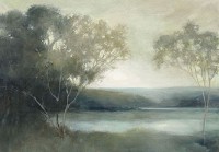 Флизелиновые фотообои живопись искусство 368x254 см Бледный пейзаж водоема в рисованном стиле (14446V8) +клей - вид 1 миниатюра