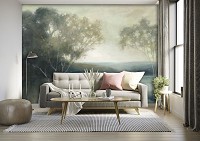 Флизелиновые фотообои живопись искусство 312x219 см Бледный пейзаж водоема в рисованном стиле (14446VEXXL) +клей