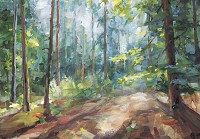 Флизелиновые фотообои живопись искусство 460x300 см Пейзаж из глубокого леса в рисованном стиле (14448V12) +клей - вид 1 миниатюра