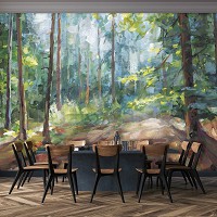 Флизелиновые фотообои живопись искусство 254x184 см Пейзаж из глубокого леса в рисованном стиле (14448V4) +клей