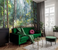 Флизелиновые фотообои живопись искусство 368x254 см Пейзаж из глубокого леса в рисованном стиле (14448V8) +клей