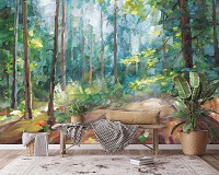 Флизелиновые фотообои живопись искусство 312x219 см Пейзаж из глубокого леса в рисованном стиле (14448VEXXL) +клей