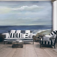 Море пляж флизелиновые фотообои живопись искусство 254x184 см Океанский пейзаж в рисованном стиле (14449V4) +клей