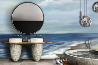 Море пляж флизелиновые фотообои живопись искусство 368x254 см Океанский пейзаж в рисованном стиле (14449V8) +клей