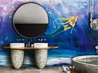 Флизелиновые фотообои в детскую девочке 368x280 см Русалка на темно синем фоне в рисованном стиле (14450V10) +клей