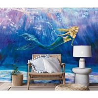 Флизелиновые фотообои в детскую девочке 312x219 см Русалка на темно синем фоне в рисованном стиле (14450VEXXL) +клей