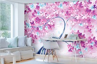 Флизелиновые фотообои 368x254 см 3Д Дерево с разноцветными цветами (14453V8)+клей