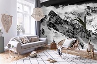Красивые флизелиновые фотообои на кухню 368x254 см Черно-белый пейзаж природа снежная гора (14454V8)+клей
